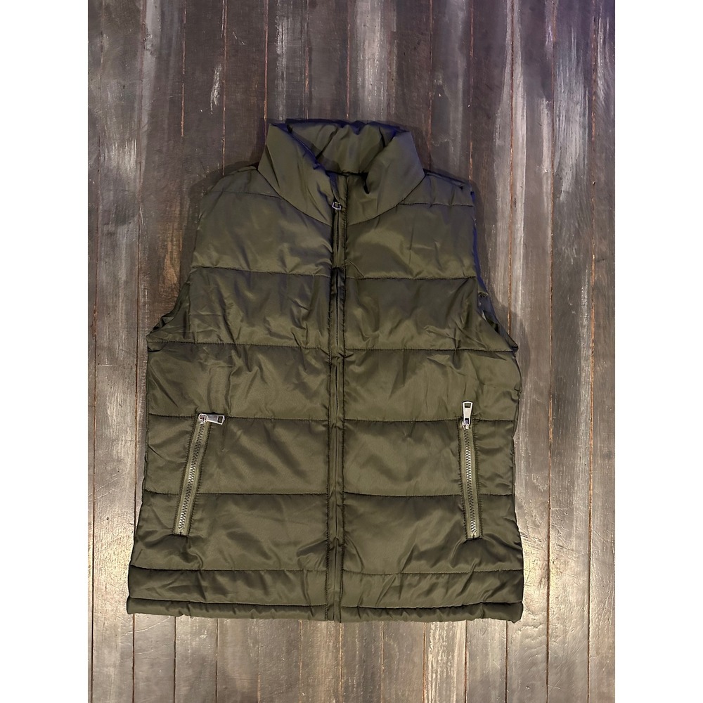 Unbranded Olive Green Puffer Vest‎ Womens Mock Neck Quilted Full Zip Sleeveless